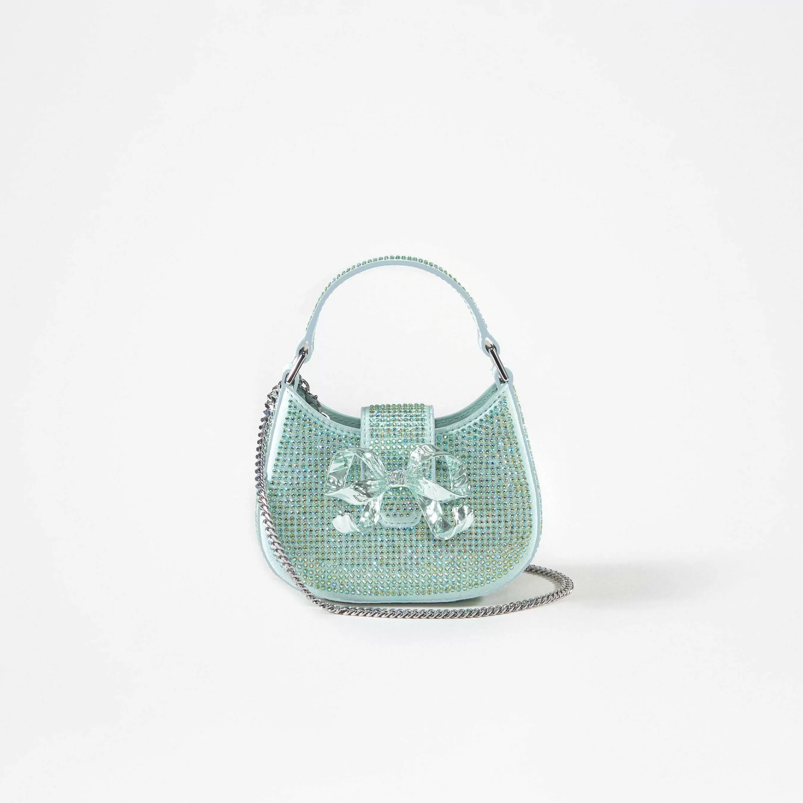 Self-portrait Håndvesker>Gronn Rhinestone Crescent Bow Micro Bag