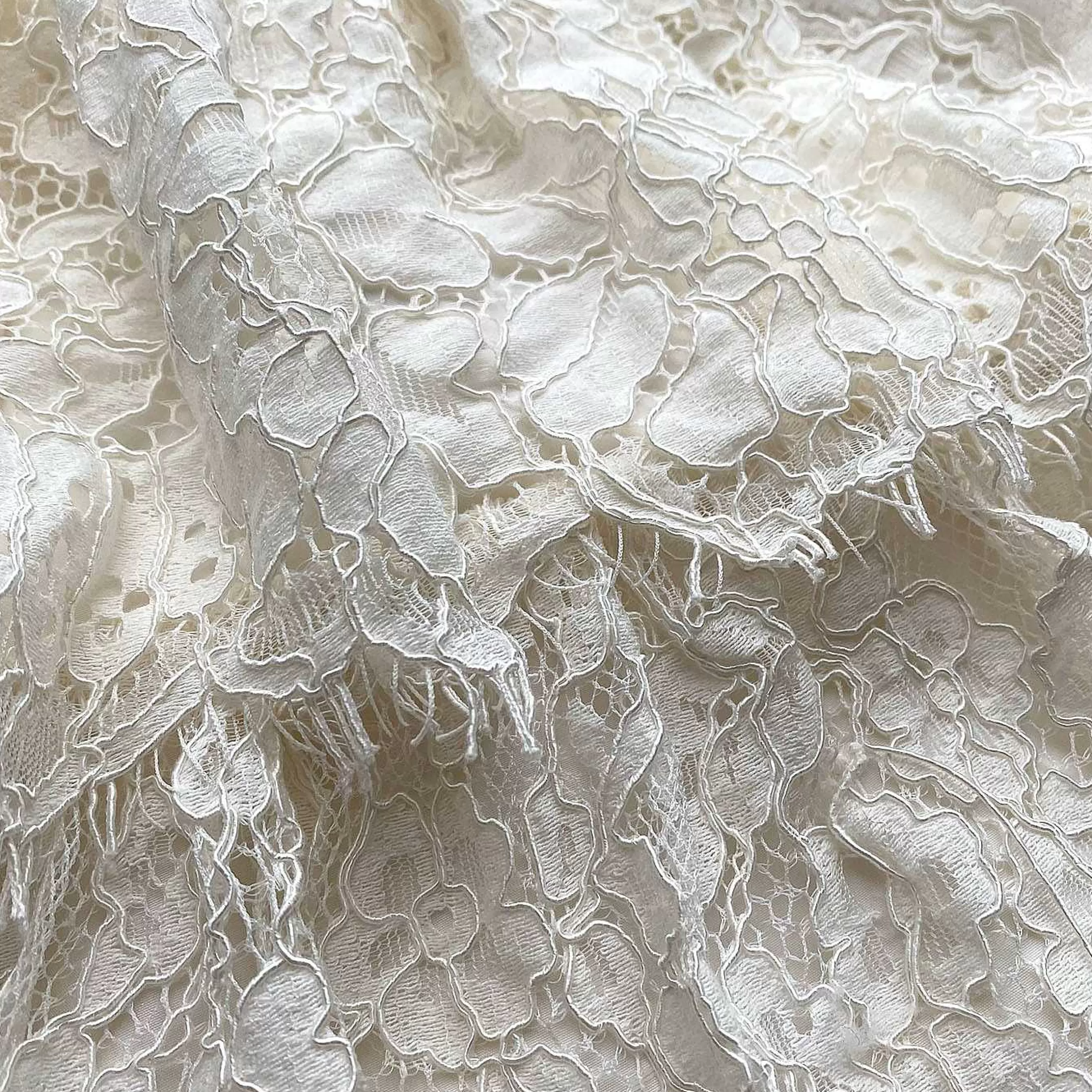 Self-portrait Bunner>Ivory Corded Lace Tiered Midi-Skjort