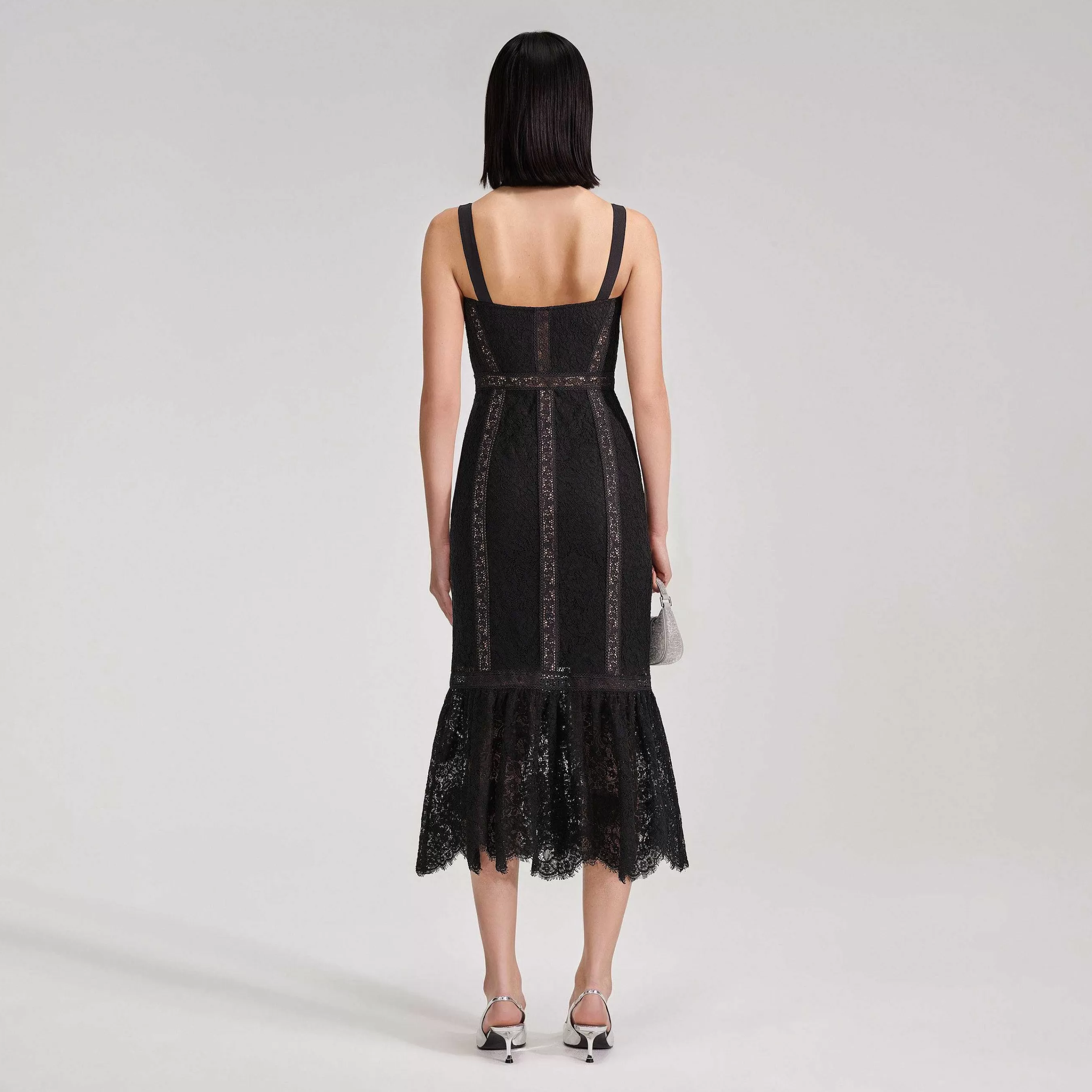 Self-portrait Kjoler>Sort Cord Lace Insert Midi-Kjole